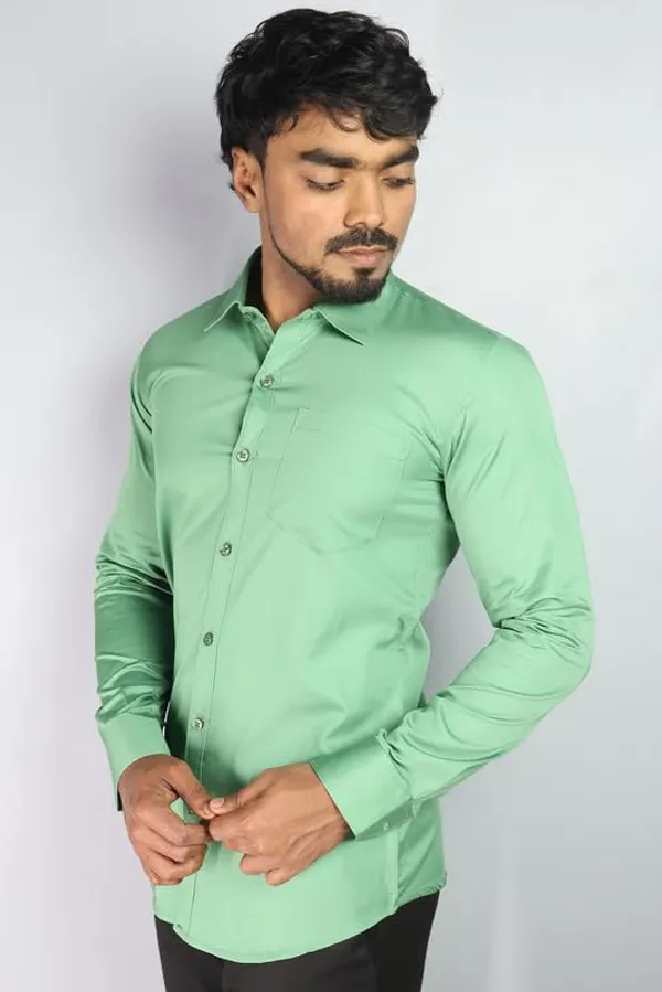 Parrot_Green_Cotton_Blend_Slim_Fit_Casual_Shirt_Solid_Satin_Full_Sleeve_For_Men