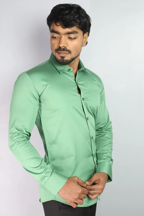 Parrot_Green_Cotton_Blend_Slim_Fit_Casual_Shirt_Solid_Satin_Full_Sleeve_For_Men