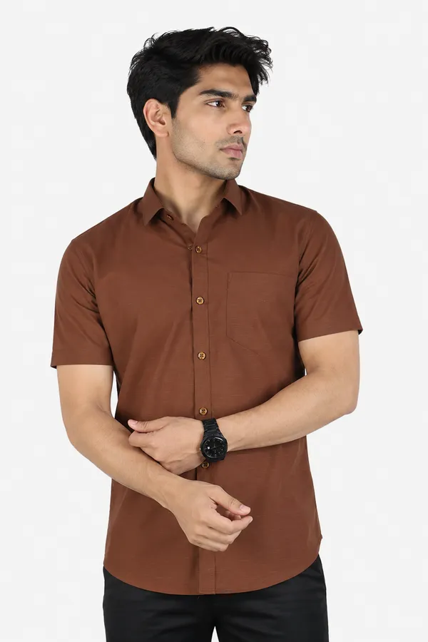 LINPH_CHOCOLATE_BROWN_|_SLIM_FIT_PREMIUM_POLO_NECK_CASUAL_SHIRT_|_ORIGENS