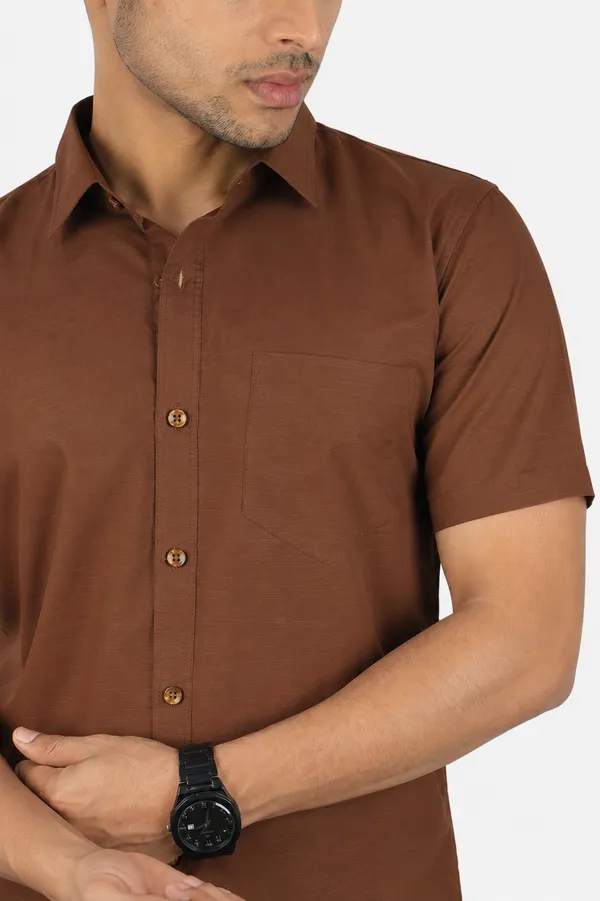 LINPH_CHOCOLATE_BROWN_|_SLIM_FIT_PREMIUM_POLO_NECK_CASUAL_SHIRT_|_ORIGENS
