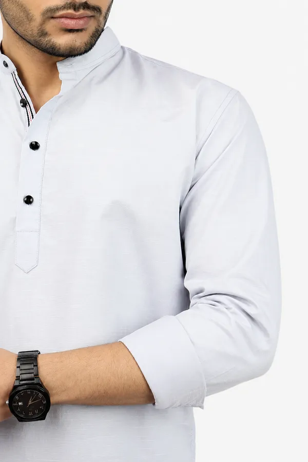Grey_Cotton_Blend_Slim_Fit_Short_Kurta_Solid_Linen_Kurta_Mandarin_Collar_Full_Sleeve_For_Men