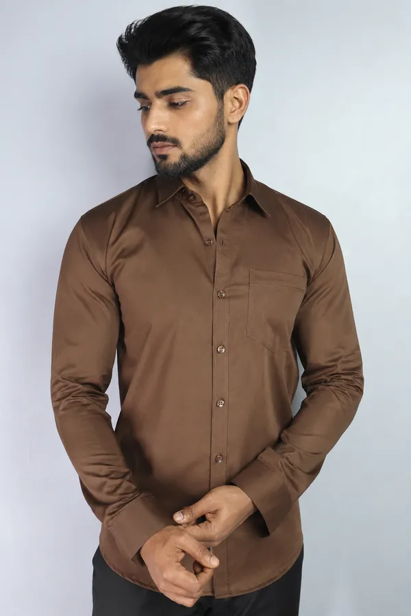 Coffee_Brown_Cotton_Blend_Slim_Fit_Casual_Shirt_Solid_Satin_Full_Sleeve_For_Men