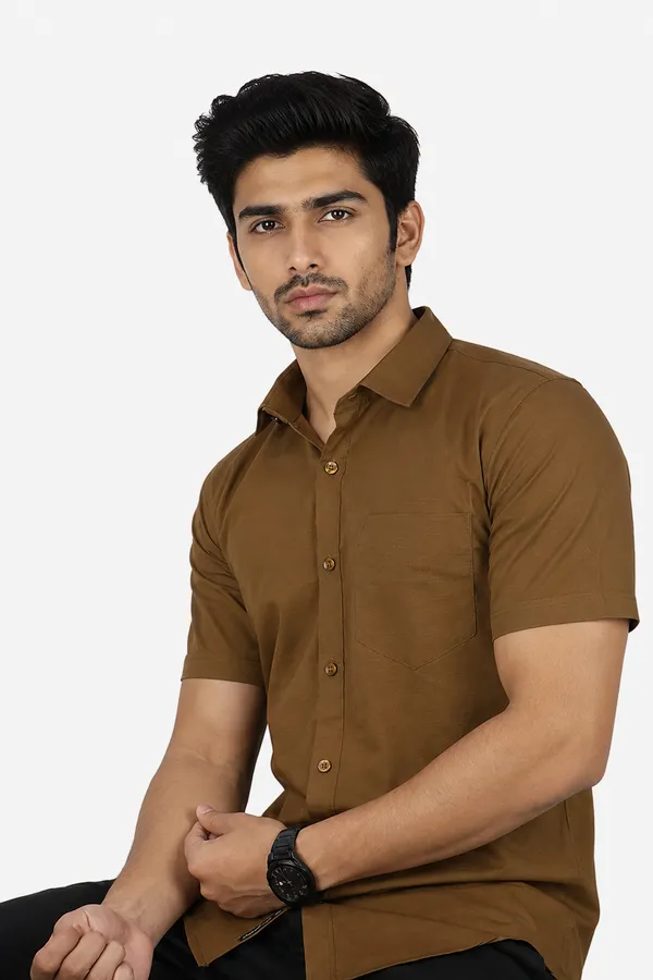 LINPH_COFFEE_BROWN_|_SLIM_FIT_PREMIUM_POLO_NECK_CASUAL_SHIRT_|_ORIGENS