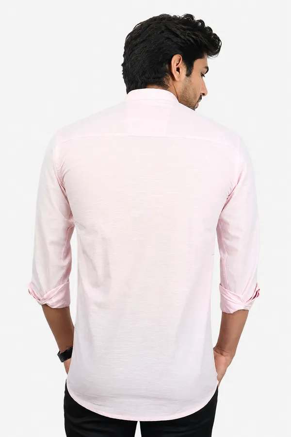 Pink_Cotton_Blend_Slim_Fit_Short_Kurta_Solid_Linen_Kurta_Mandarin_Collar_Full_Sleeve_For_Men