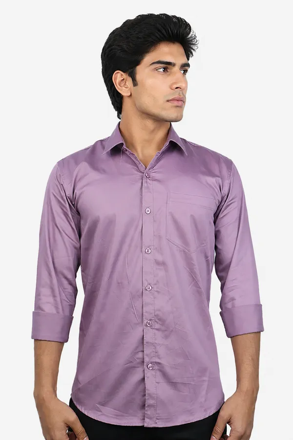 Light_Lavender_Cotton_Blend_Slim_Fit_Casual_Shirt_Solid_Satin_Full_Sleeve_For_Men