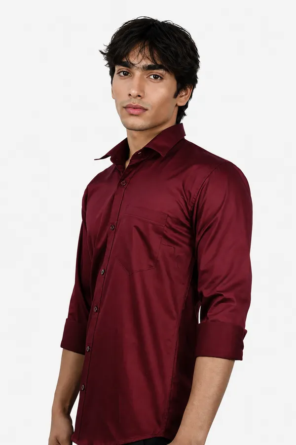 Maroon_Cotton_Blend_Slim_Fit_Casual_Shirt_Solid_Satin_Full_Sleeve_For_Men
