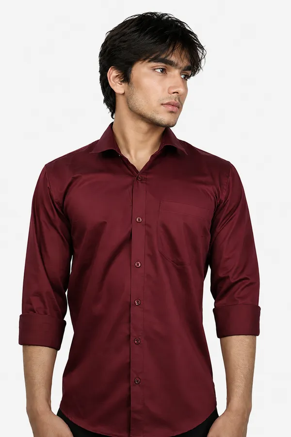 Maroon_Cotton_Blend_Slim_Fit_Casual_Shirt_Solid_Satin_Full_Sleeve_For_Men