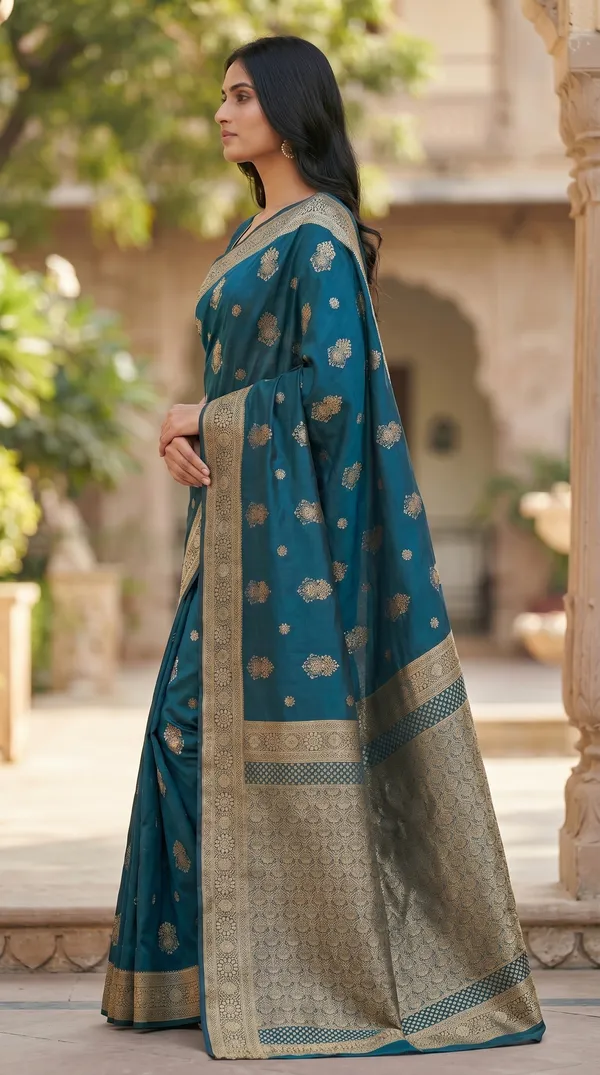 Teal_Blue_Silk_Saree
