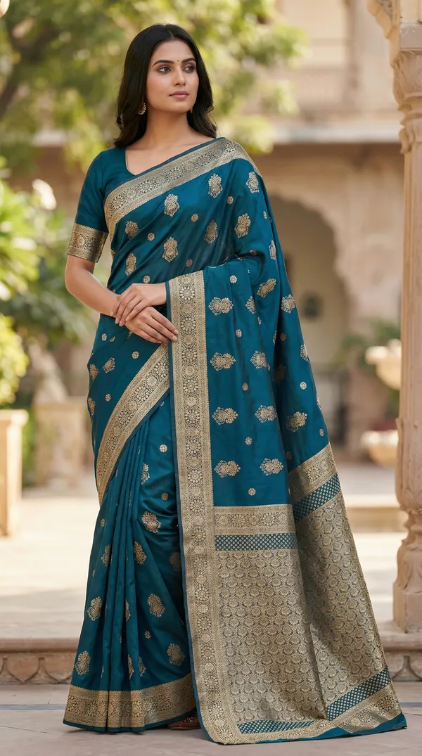Teal_Blue_Silk_Saree