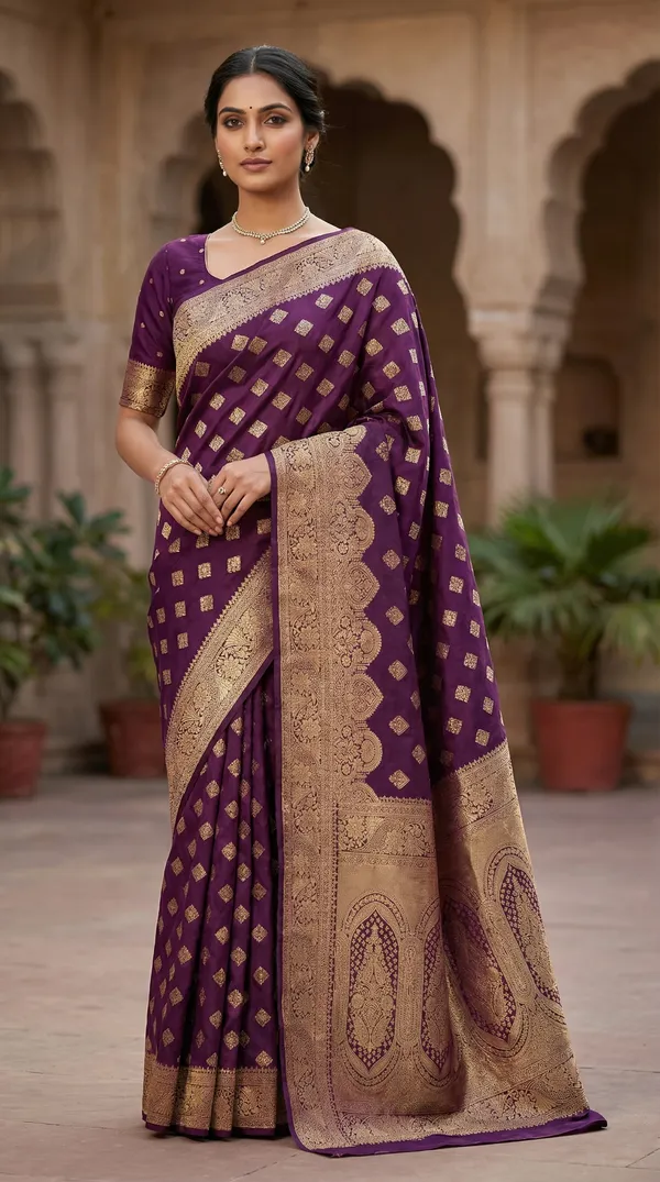 Wine_Banarasi_Silk_Saree