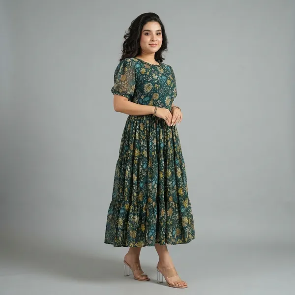Green_Premium_Faux_Georgette_Printed_Gown_Half_Sleeve,_Full_Flair
