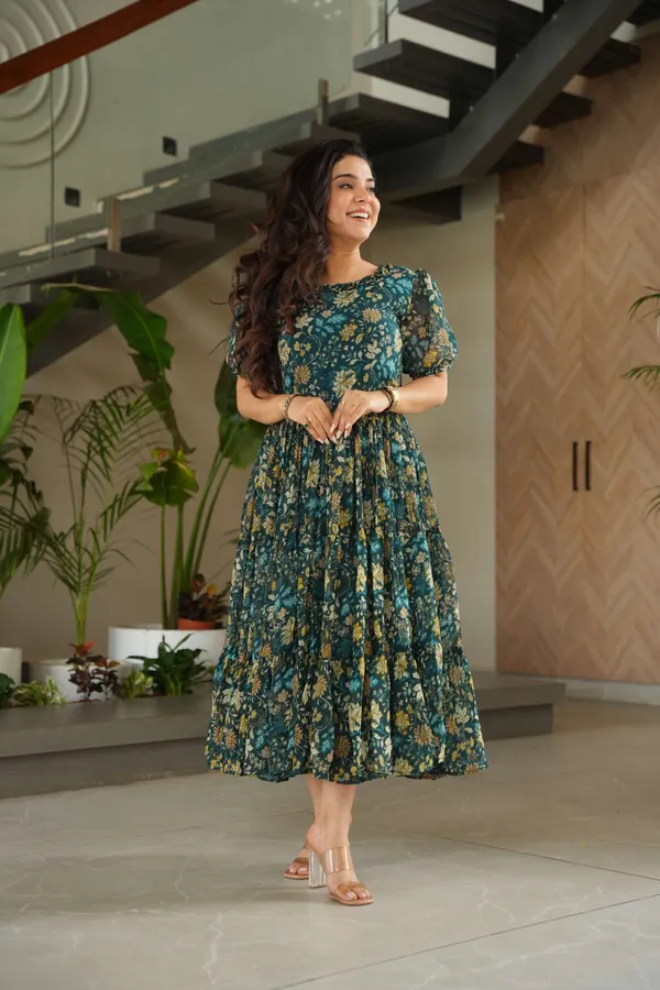 Green_Premium_Faux_Georgette_Printed_Gown_Half_Sleeve,_Full_Flair