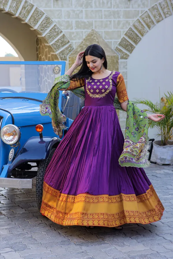 Purple_Premium_Silk_Designer_Gown_With_Jacquard_Weaving_And_Embroidered_Dupatta_Ready_To_Wear_Set