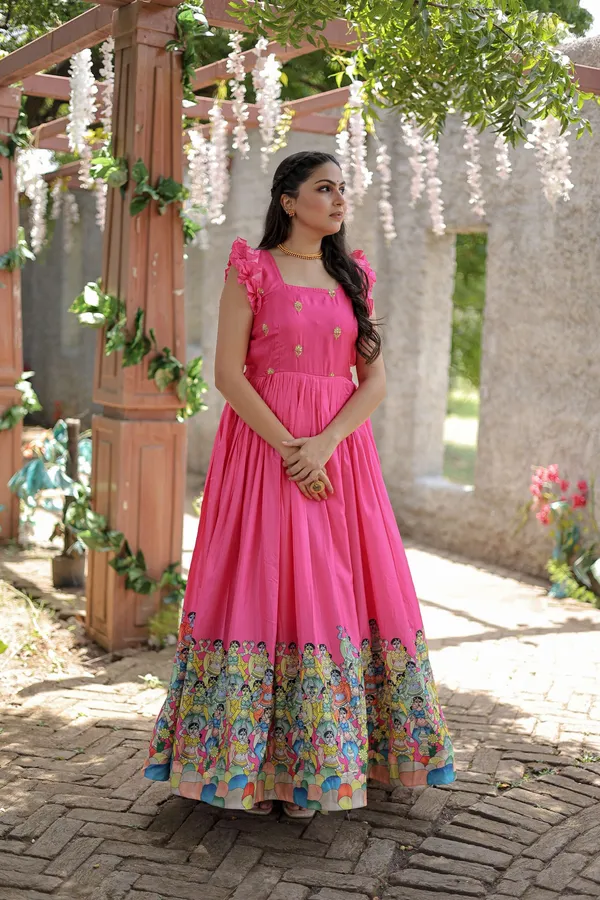 Pink_Designer_Dola_Silk_Printed_Gown_Sleeveless_Fancy_Square_Neck_Ready_To_Wear_Dress