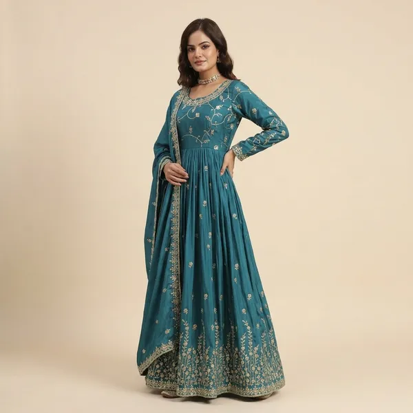 Blue_Premium_Chinon_Sequins_Embroidered_Kurti_With_Sharara_And_Dupatta_Set