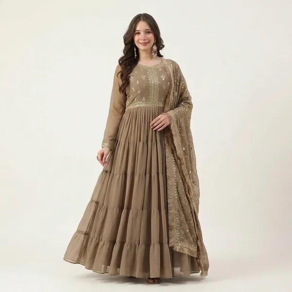 Brown_Star_Georgette_Fully_Flared_Gown_With_Sequins_Embroidered_Dupatta_And_Lace_Border
