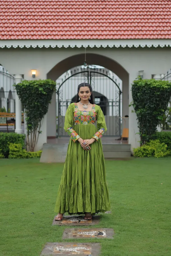 Parrot_Green_Navratri_Special_Rayon_Designer_Gown_With_Kutchi_Gamthi_Work_Flared_Ethnic_Wear_For_Women