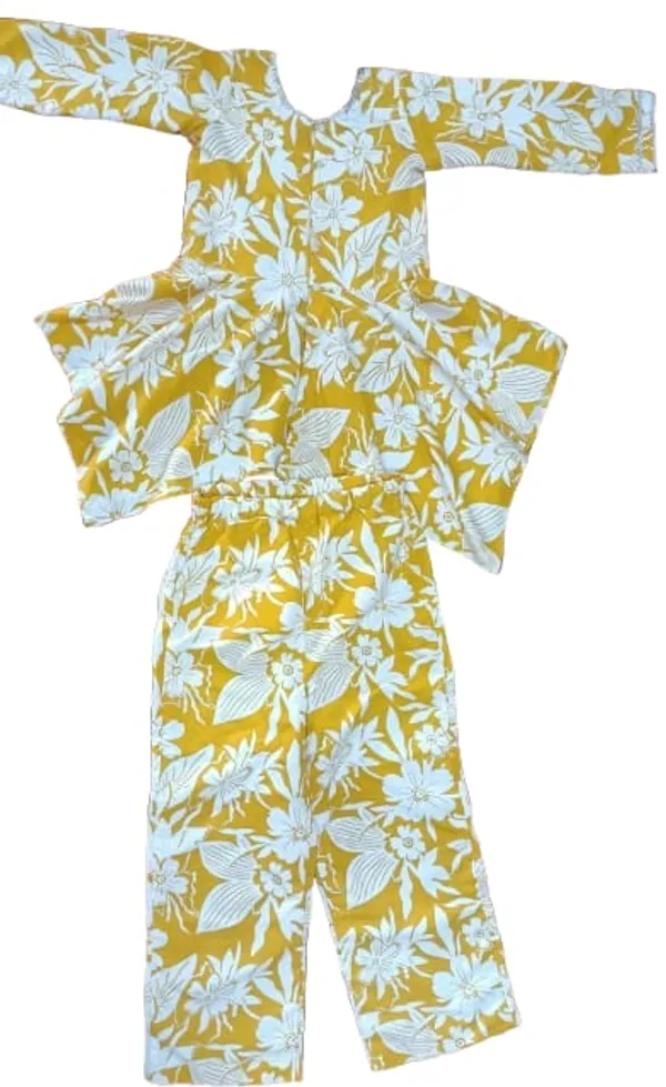 Yellow_Floral_Print_Kurta_Pajama_Set_And_Blue_Floral_Printed_Sleeveless_Jumpsuit_For_Girls_Pack_Of_4