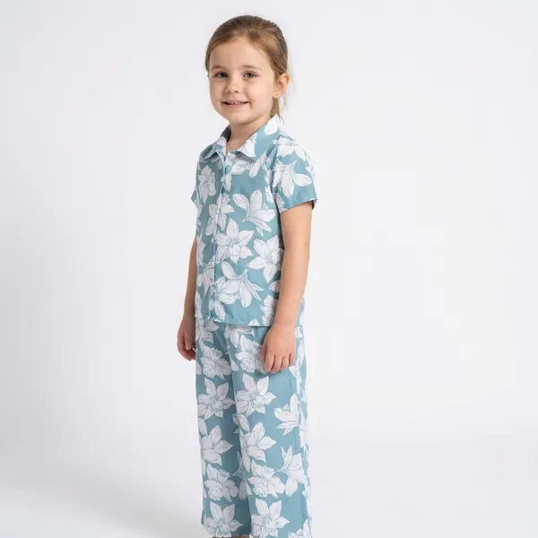 Blue_Floral_Printed_Co_Ord_Set_Short_Sleeve_Shirt_And_Palazzo_Pants_For_Kids_Pack_Of_2
