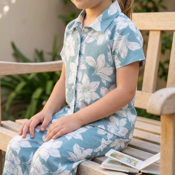 Blue_Floral_Printed_Co_Ord_Set_Short_Sleeve_Shirt_And_Palazzo_Pants_For_Kids_Pack_Of_2