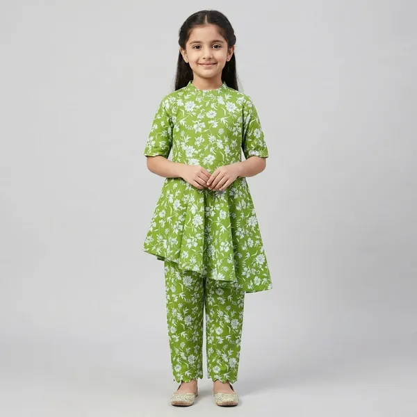 Green_Floral_Printed_Kurta_Set_For_Girls_Pack_Of_2