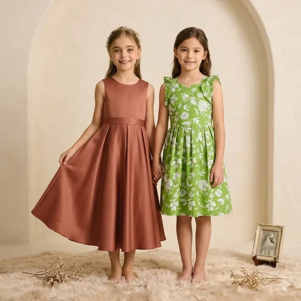 Green_Floral_Print_Sleeveless_Dress_And_Dusty_Rose_Pink_Sleeveless_Fit_And_Flare_Maxi_Dress_For_Girls_Pack_Of_2