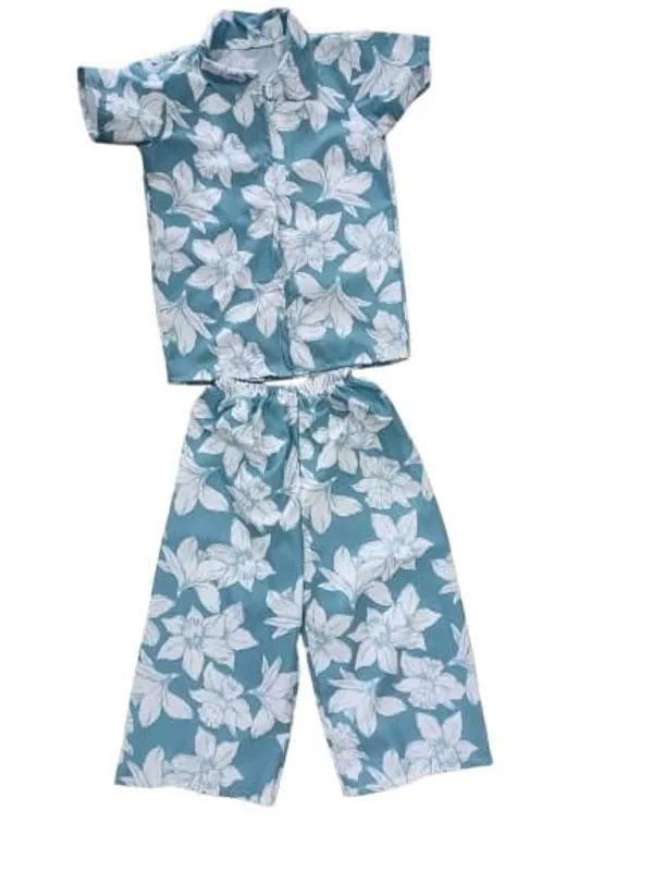 Blue_Floral_Printed_Co_Ord_Set_Short_Sleeve_Shirt_And_Palazzo_Pants_For_Kids_Pack_Of_2