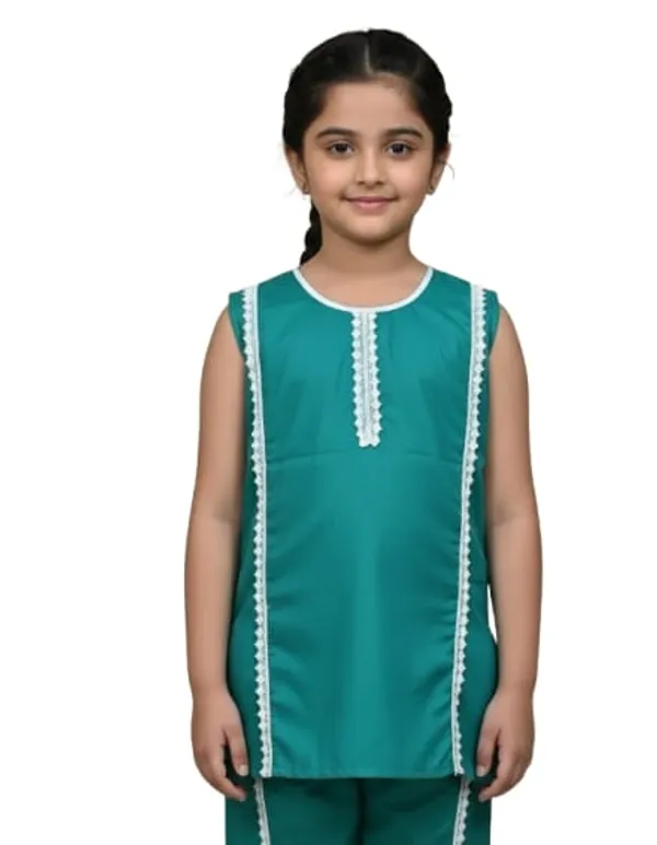 Teal_And_Blue_White_Lace_Trim_Kurta_Pajama_Set_For_Girls_Pack_Of_2