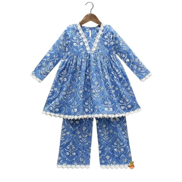 Blue_Floral_Print_With_Pom_Pom_Trim_Dress_Set_For_Girls_Pack_Of_2