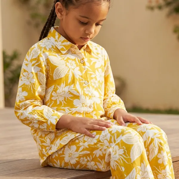 Mustard_Yellow_Floral_Print_Ethnic_Co-Ord_Set_For_Girls_Pack_Of_2