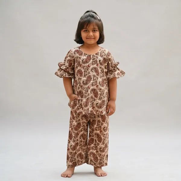 Pink_And_White_Paisley_Print_Ruffle_Sleeves_Co-Ord_Set_For_Girls_Pack_Of_2