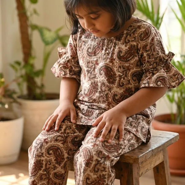Pink_And_White_Paisley_Print_Ruffle_Sleeves_Co-Ord_Set_For_Girls_Pack_Of_2