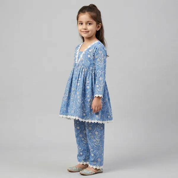 Blue_Floral_Print_With_Pom_Pom_Trim_Dress_Set_For_Girls_Pack_Of_2
