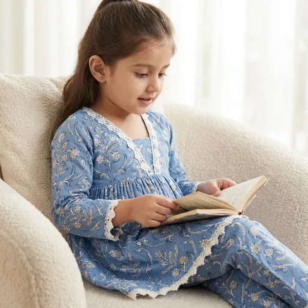 Blue_Floral_Print_With_Pom_Pom_Trim_Dress_Set_For_Girls_Pack_Of_2