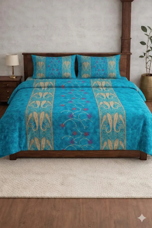 Blue_Cotton_Banarasi_Double_Bedsheet_With_310_Thread_Count