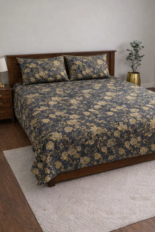 Grey_Cotton_Unique_Floral_Double_Bedsheet_With_210_Thread_Count