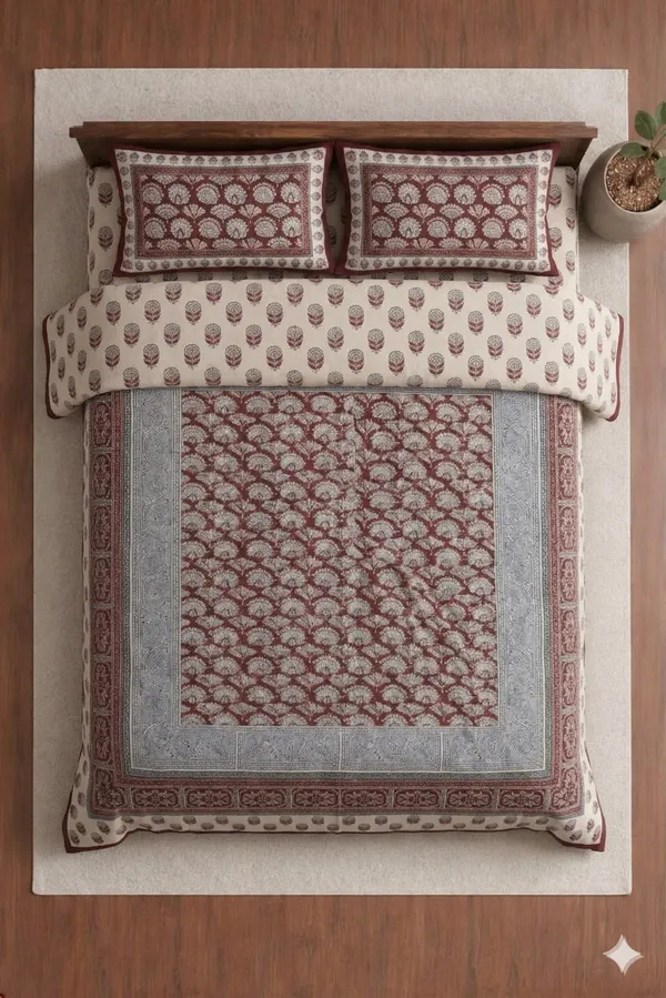 Multicolor_Cotton_Block_Jaal_Double_Bedsheet_With_180_Thread_Count