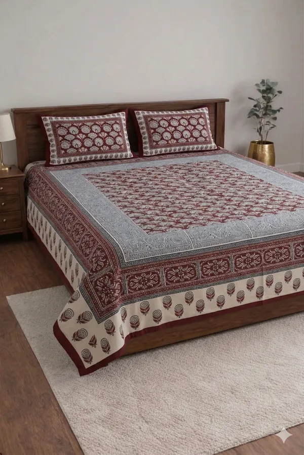 Multicolor_Cotton_Block_Jaal_Double_Bedsheet_With_180_Thread_Count