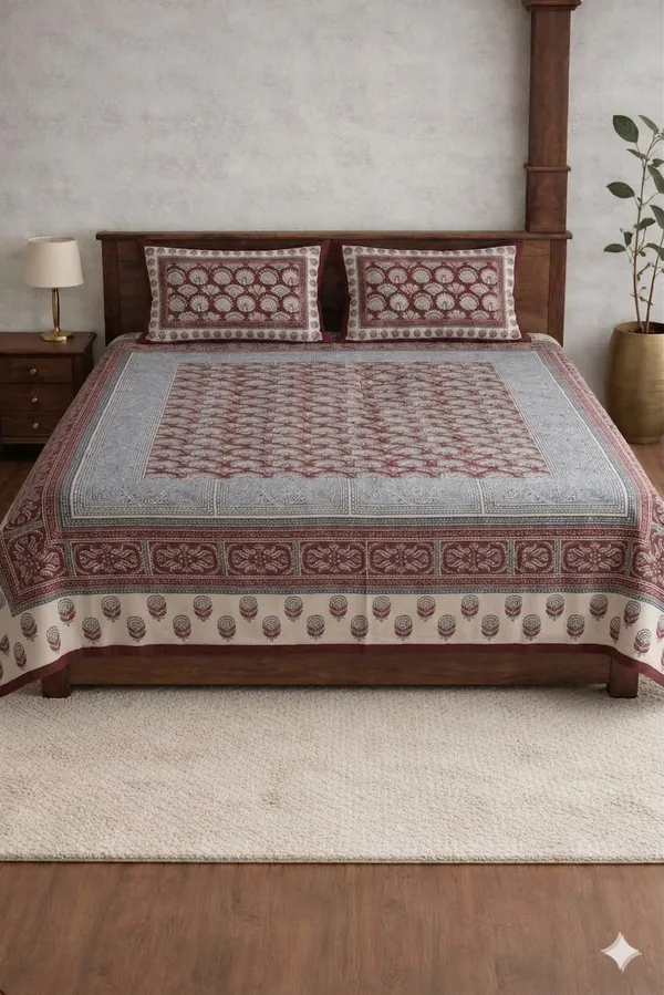 Multicolor_Cotton_Block_Jaal_Double_Bedsheet_With_180_Thread_Count