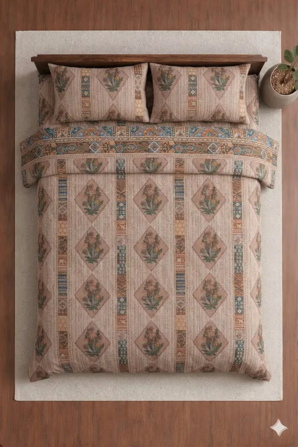 Beige_Cotton_Crown_Double_Bedsheet_With_210_Thread_Count