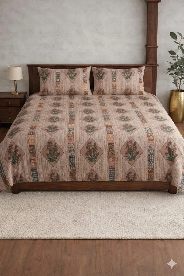 Beige_Cotton_Crown_Double_Bedsheet_With_210_Thread_Count