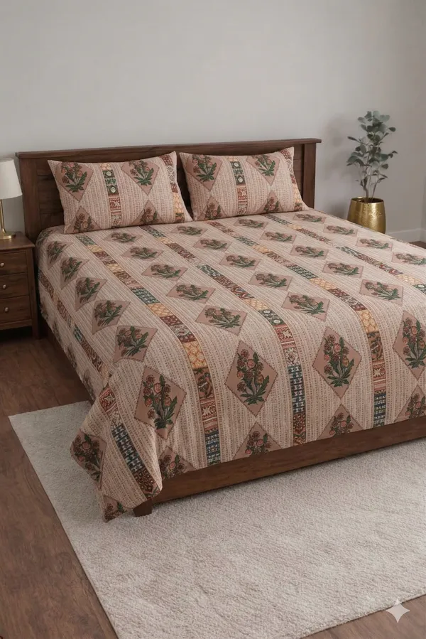 Beige_Cotton_Crown_Double_Bedsheet_With_210_Thread_Count