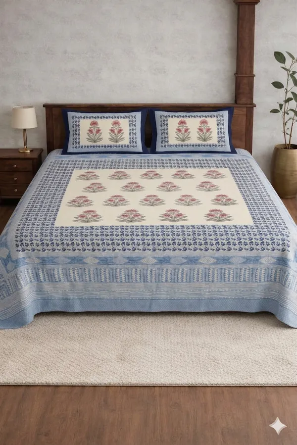 Blue_Cotton_Block_Jaal_Double_Bedsheet_With_180_Thread_Count
