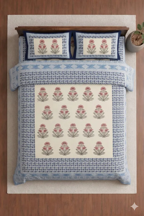 Blue_Cotton_Block_Jaal_Double_Bedsheet_With_180_Thread_Count