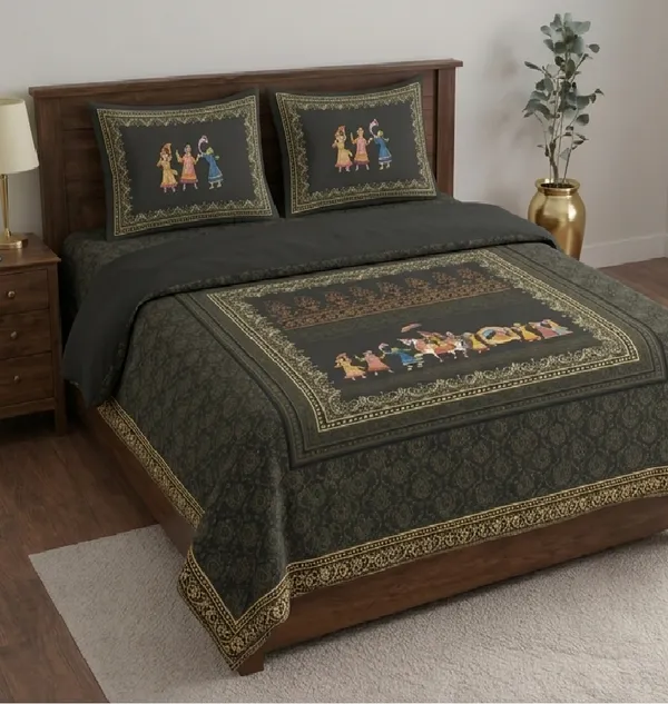 Dark_Green_Cotton_Digi_Style_Double_Bedsheet_With_310_Thread_Count