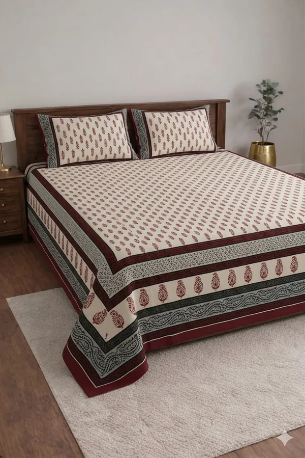 Red_Cotton_Block_Jaal_Double_Bedsheet_With_180_Thread_Count