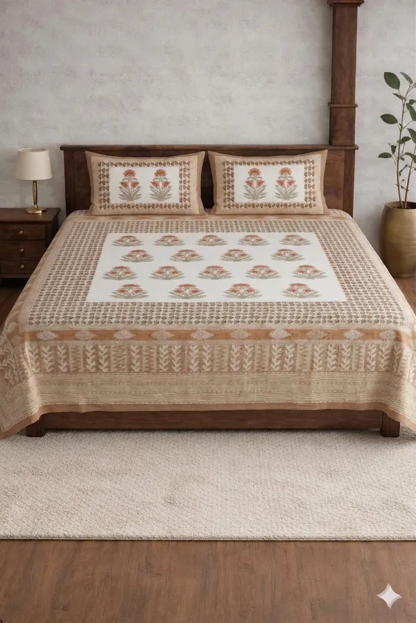 Brown_Cotton_Block_Jaal_Double_Bedsheet_With_180_Thread_Count