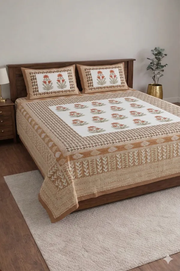 Brown_Cotton_Block_Jaal_Double_Bedsheet_With_180_Thread_Count