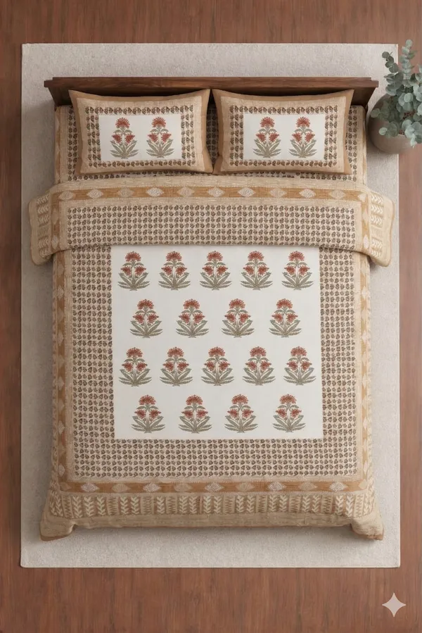 Brown_Cotton_Block_Jaal_Double_Bedsheet_With_180_Thread_Count