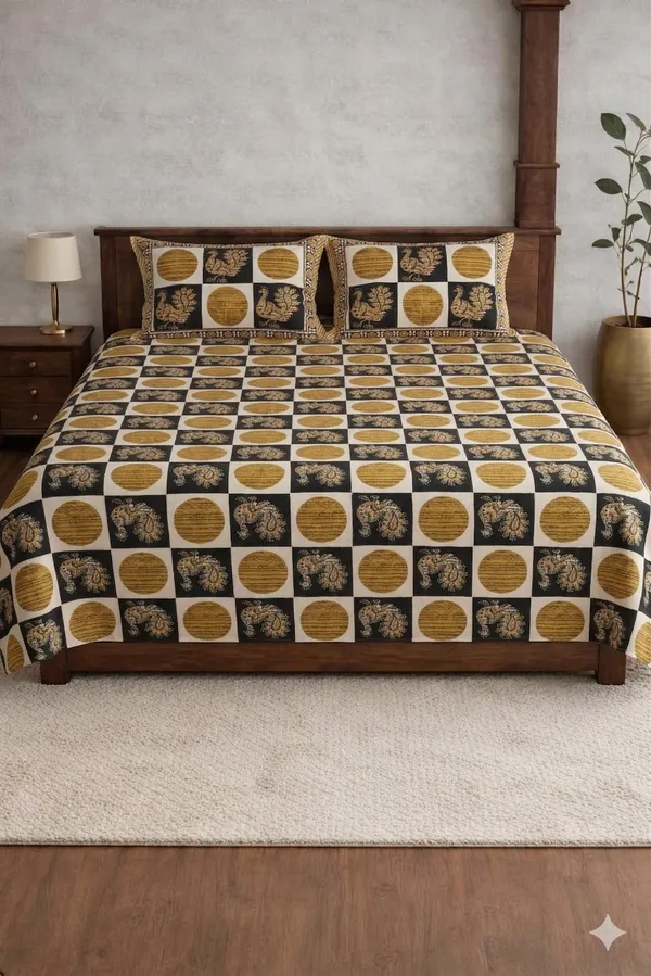 Orange_Cotton_Block_Jaal_Double_Bedsheet_With_180_Thread_Count